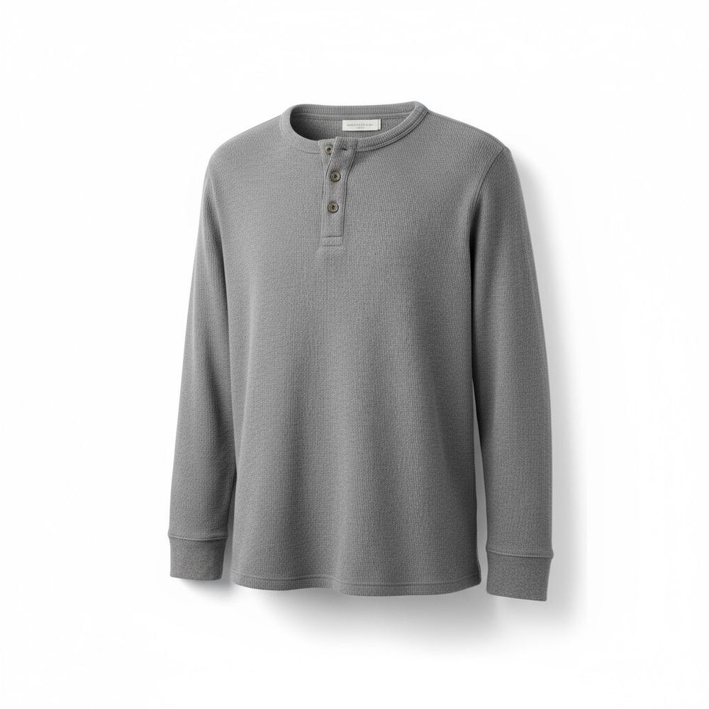 GEOFFREY BEENE mens Gray Long Sleeve Henley Shirt warm fall layer top size small